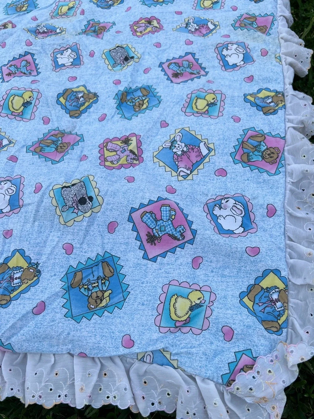 VTG Horse Teddy Bear Animal Friends Puffy Baby Blanket Comforter Crib Bedding
